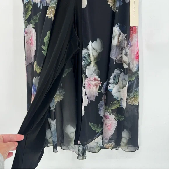 Adrianna Papell Floral Overlay Maxi Wide Leg Jumpsuit in Black Multi Size 16 - Picture 15 of 16